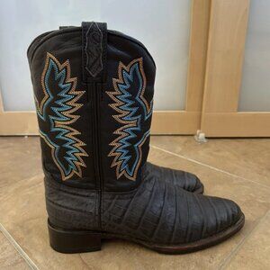 Dingo Trail Boss Embroidered Gator Print Round Toe Cowboy Mens Black Casual Boot